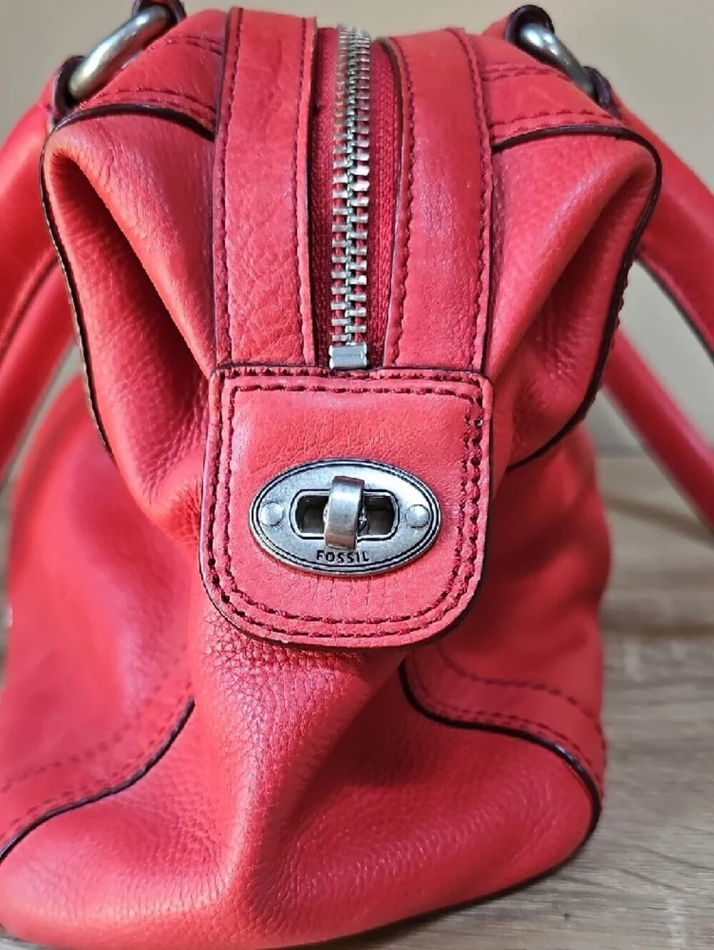 Fossil Red Leather Marlow Shoulder Bag with Double Handles